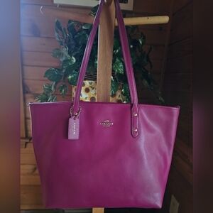 Coach Magenta Leather Tote Bag